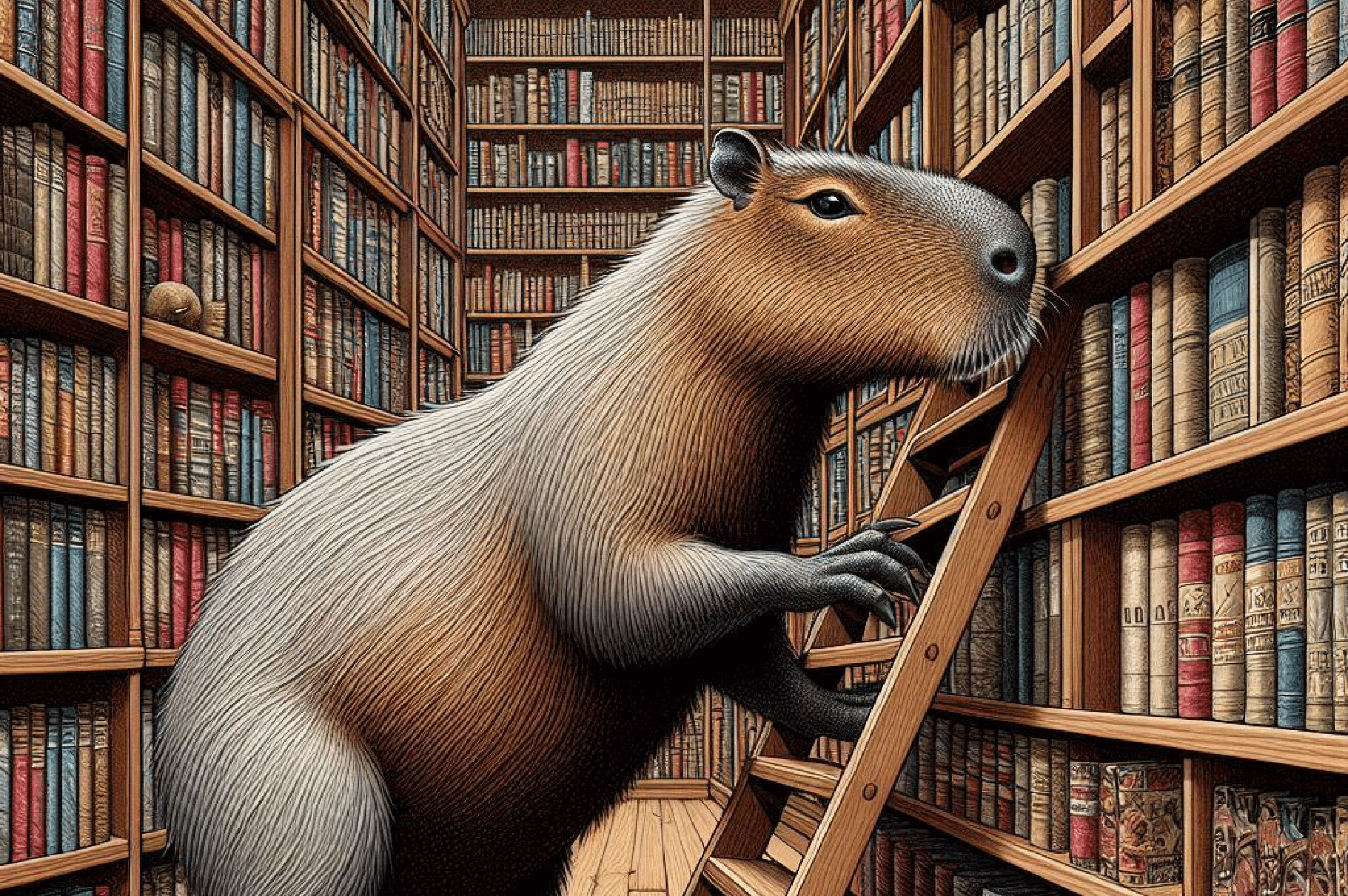 Capybara in the library